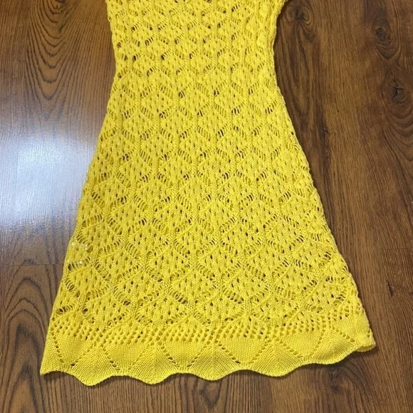 🌷 Crochet Knit Floral Embroidery Dress 🌷 Vibrant Yellow - Picture 7 of 14